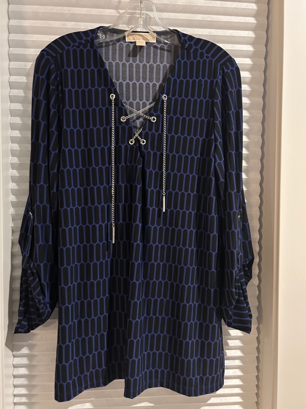 Michael Kors Navy & Black Geometric Lace-Up Tunic. Size L
